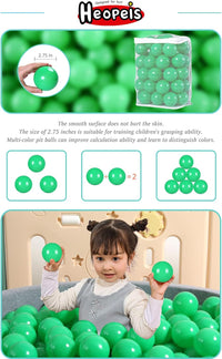 Heopeis green ball pit balls, 2.75 inches, crush proof plastic for kids - view 33