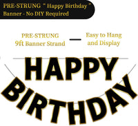 Pre-Strung Happy Birthday Banner - Black Gold - image 2