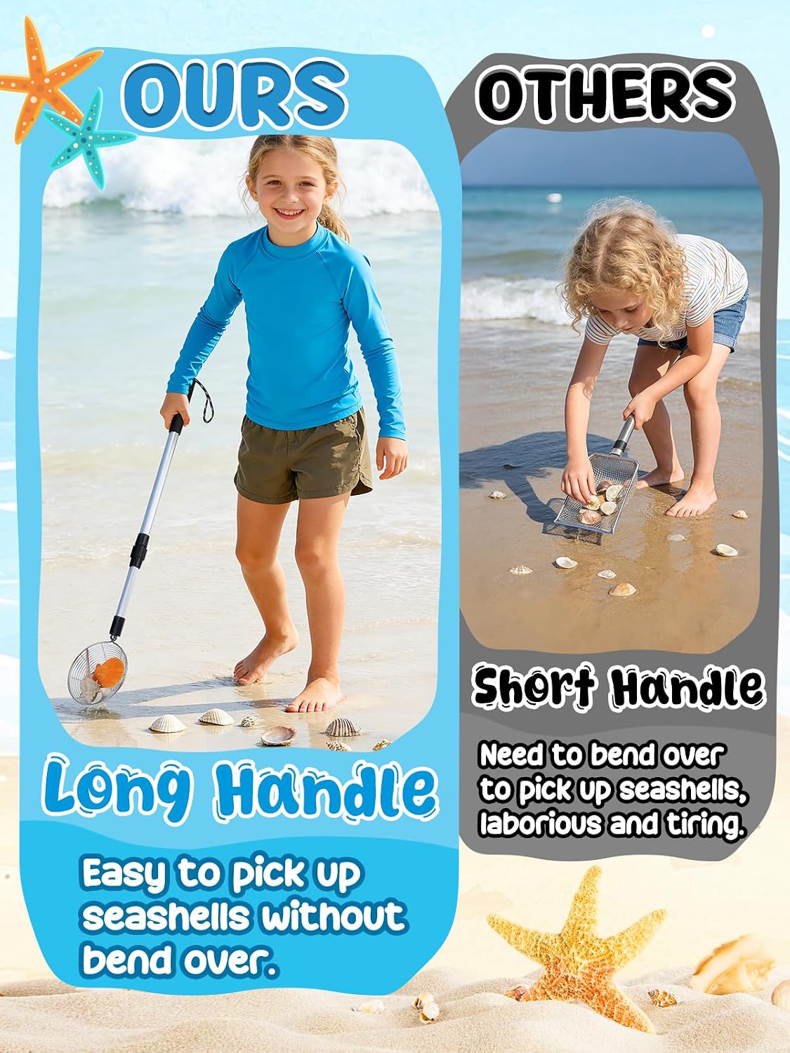 2 Pack 21.6"~33" Adjustable Sand Sifter with Seashell Bags for Adults - 1 Pack - image 2