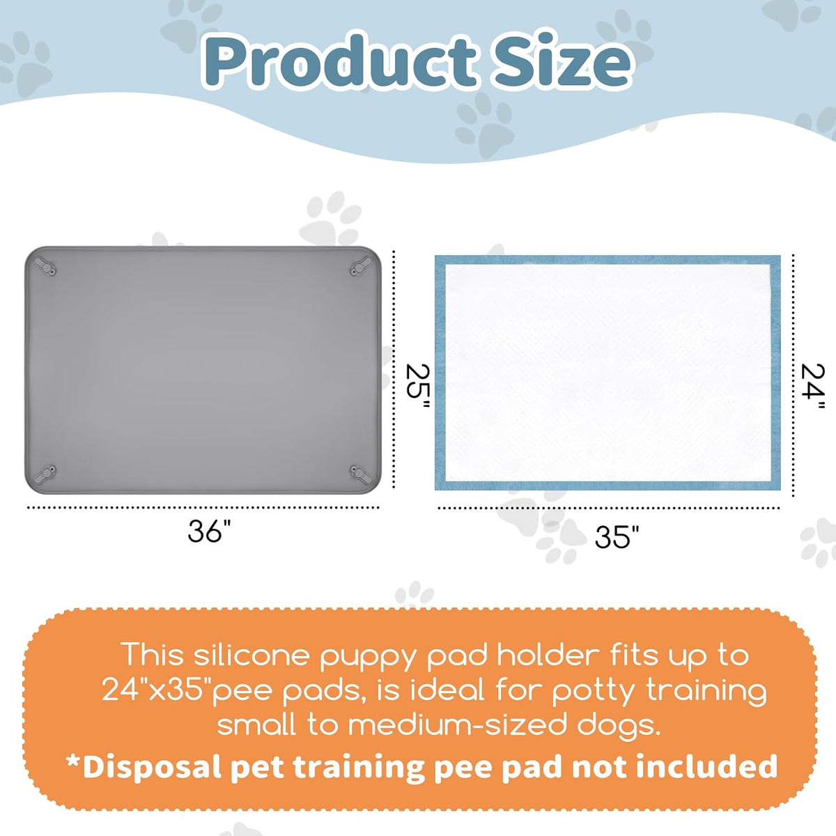 Silicone Puppy Pad Holder Tray with Clips, Fits 24" x 24" Pads – Essentials for Dogs - 36"L x 25"W - image 3