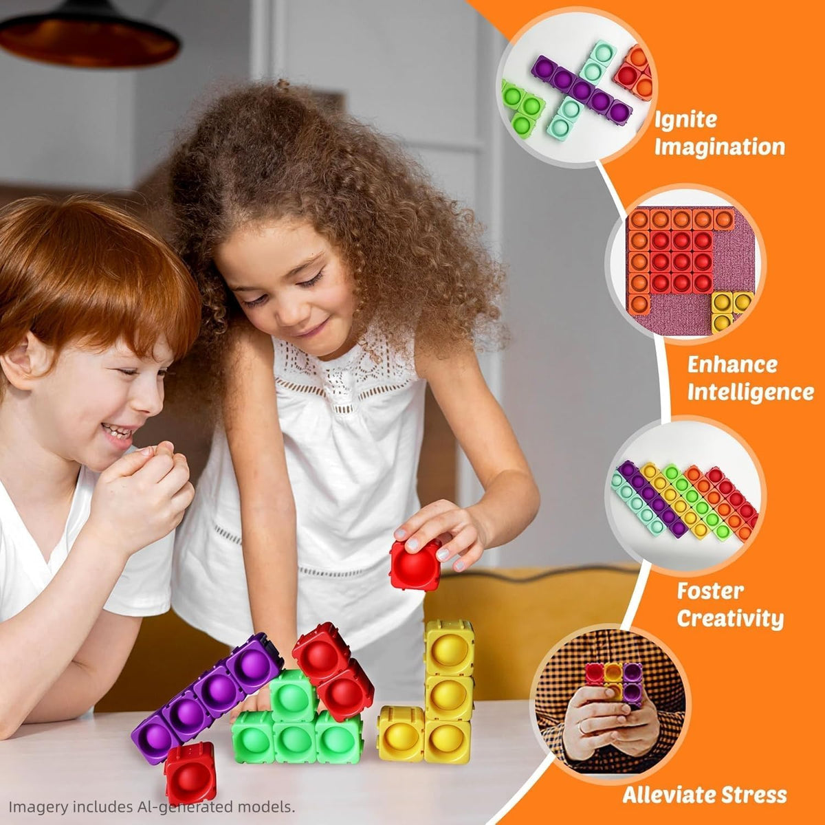 Candisplay giant silicone pop fidget blocks in red, yellow and green, 16 pieces - view 10