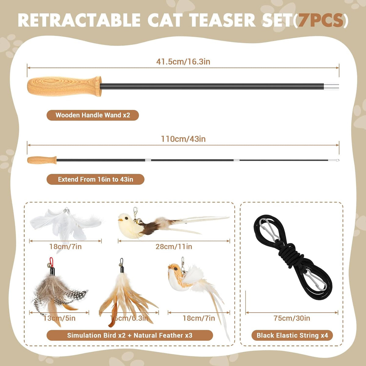 ROSAUI Cat Teaser Wand Toys - Original Wand Set – 2 Rods, 5 Toys - image 2