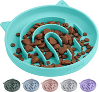 Coomazy Slow Feeder Cat Bowl Silicone Pet Puzzle Feeder for Slow - Cyan / 1 Cup