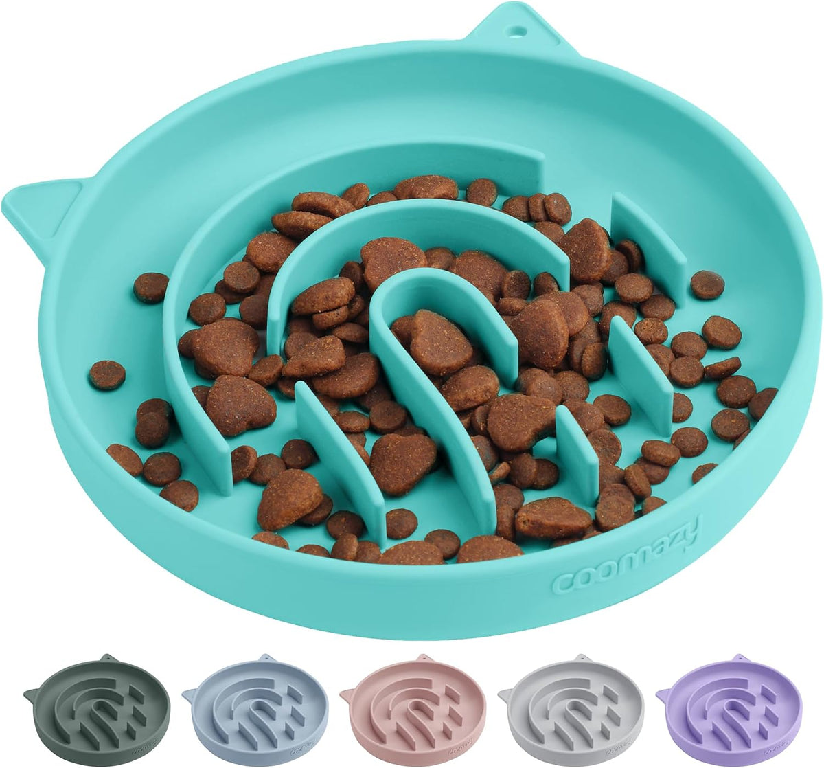 Coomazy Slow Feeder Cat Bowl Silicone Pet Puzzle Feeder for Slow - Cyan / 1 Cup