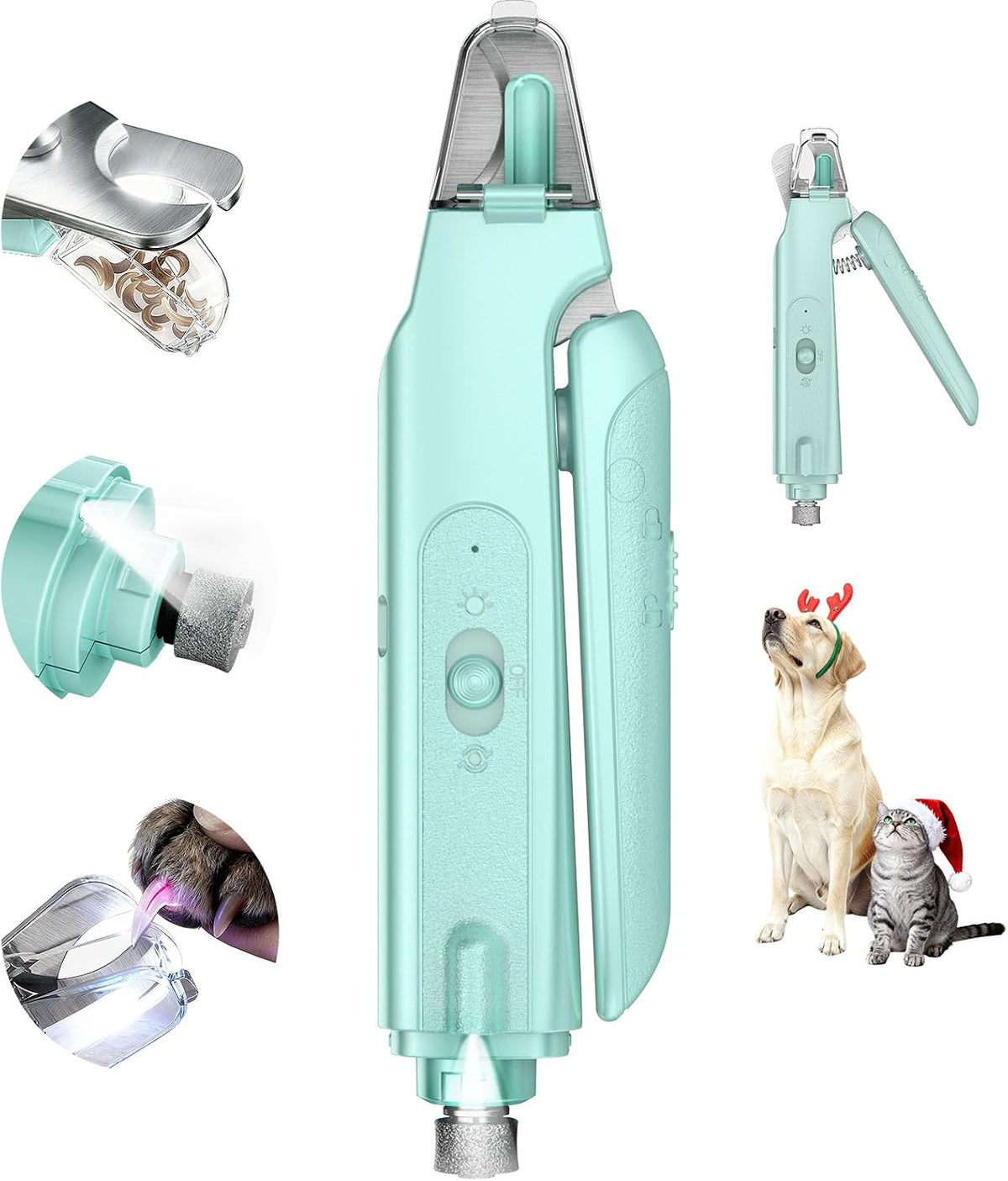 2-in-1 Cat & Dog Nail Clippers with Grinder and Dual LED Lights – Essentials for Dogs - Green 2