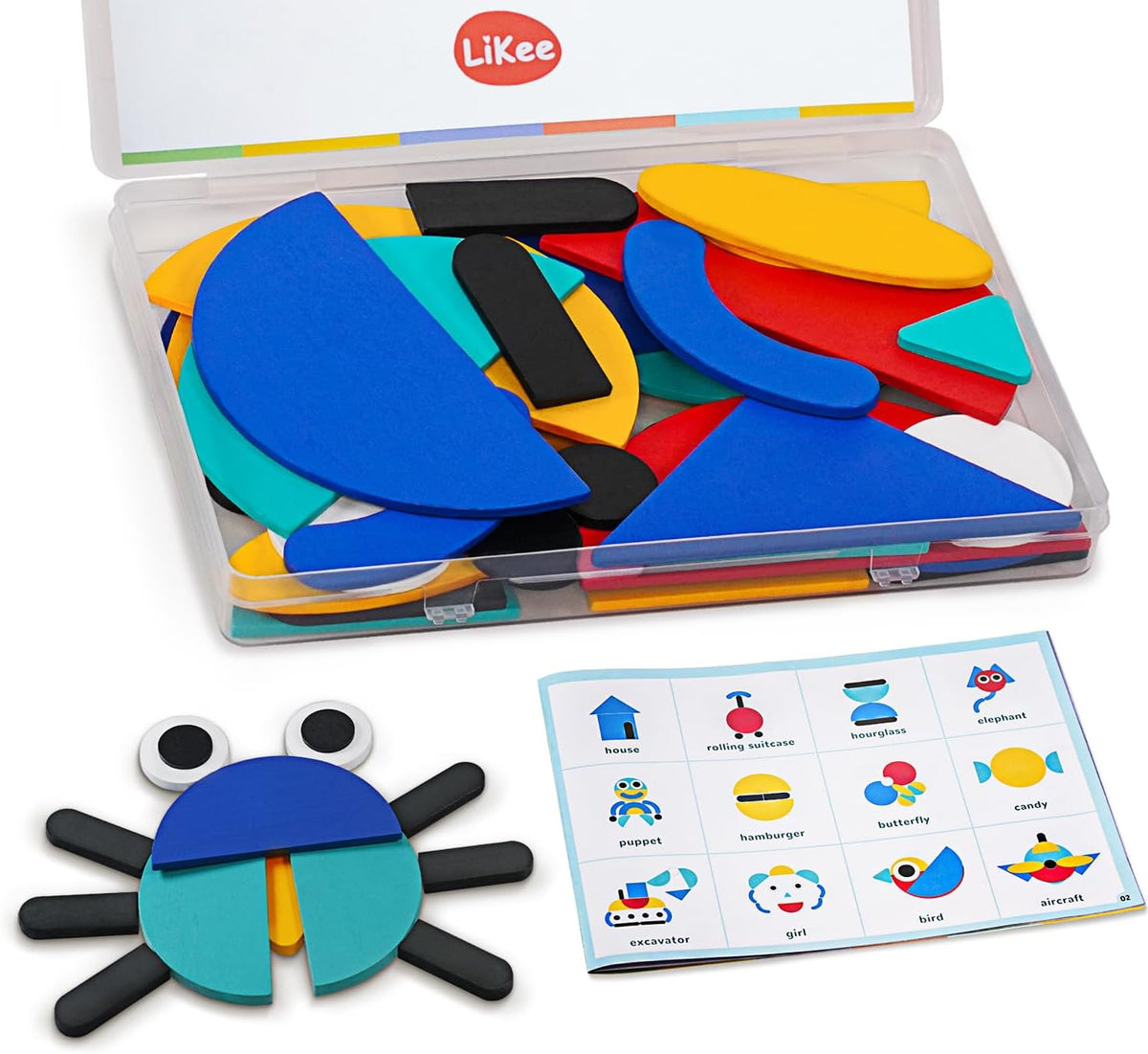 LiKee Wooden Shape Puzzle, 36 Blocks& 1 Booklet - 1 booklet / 36