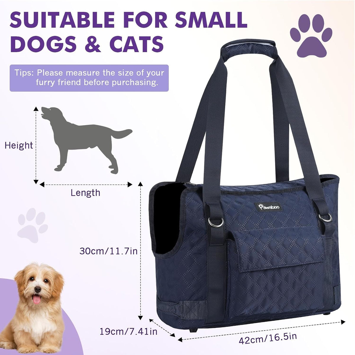 Pawaboo Dog Purse Carrier for Small Dogs with Pocket - A-Navy Blue - image 2