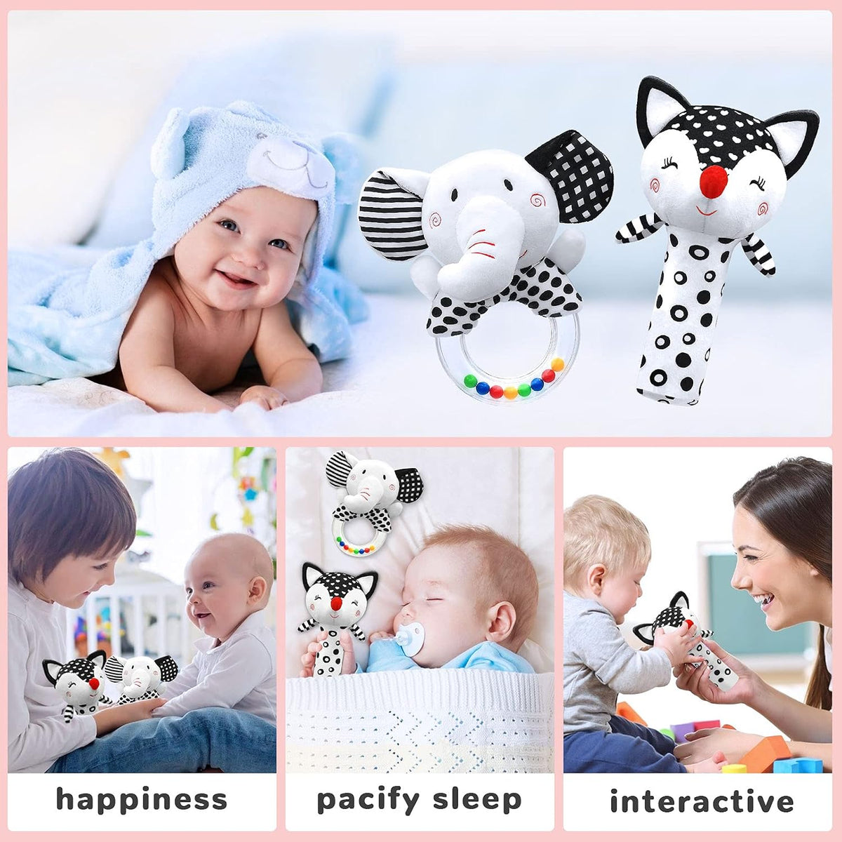 XIXILAND Baby Rattles 0-6 Months Newborn Toys Infant Toys 0-3 Months - Black&white-1 - image 3