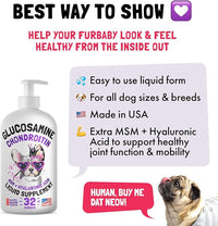 Liquid Glucosamine for Dogs Bacon Flavour Chondroitin, MSM & Hyaluronic Acid K9 Supplement Hip and Joint Formula Advanced Mobility Joint Pain Relief Senior Advanced Supplement for All Breeds 32 oz