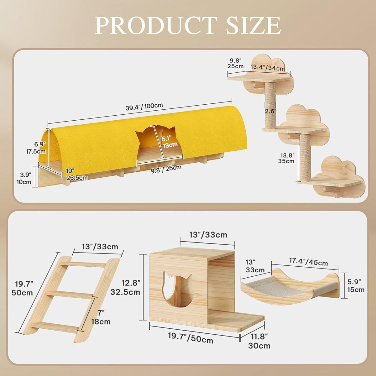 Cat Wall Shelves, 9-in-1 Wood Cat Wall Furniture Set, Burlywood – Essentials for Cats - Burlywood / 12-in-1 - image 2