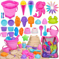 TOY Life 41-Pc Beach Sand Toy Set, Silicone Bucket & Shovels - 41 Pcs Pink Ice Cream Sand Toys