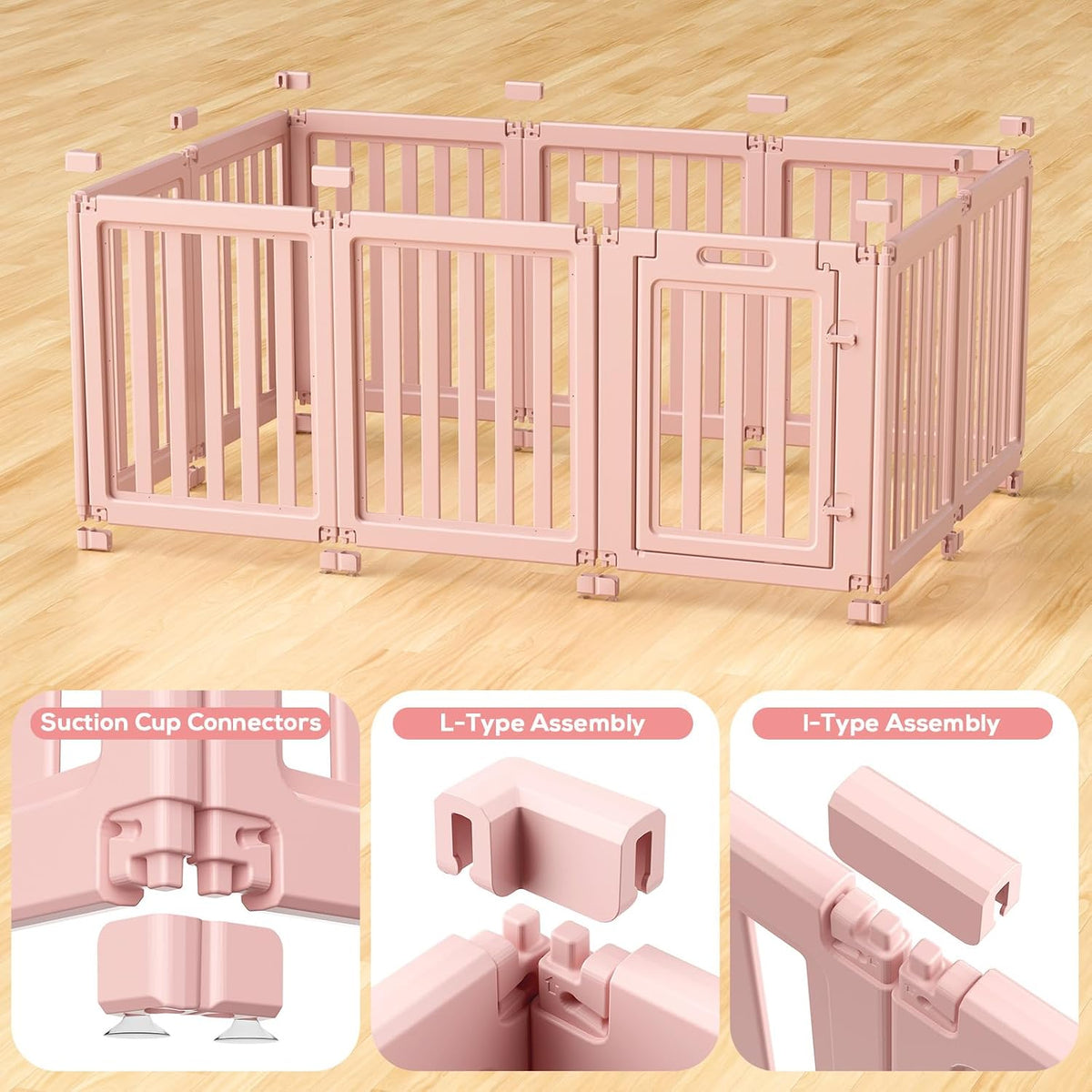 Dog Playpen Indoor, Puppy Playpen, White 23.6" H, 10 Panels - pink / 10 / 23.6 inch Height - image 4