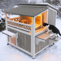Outdoor & Indoor Wooden Cat House - 2-Story Condo – 30"W
