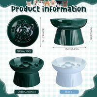 Tioncy 2 Pcs Ceramic Elevated Slow Feeder Cat Bowl - Dark Green, Blue / 2 - image 2