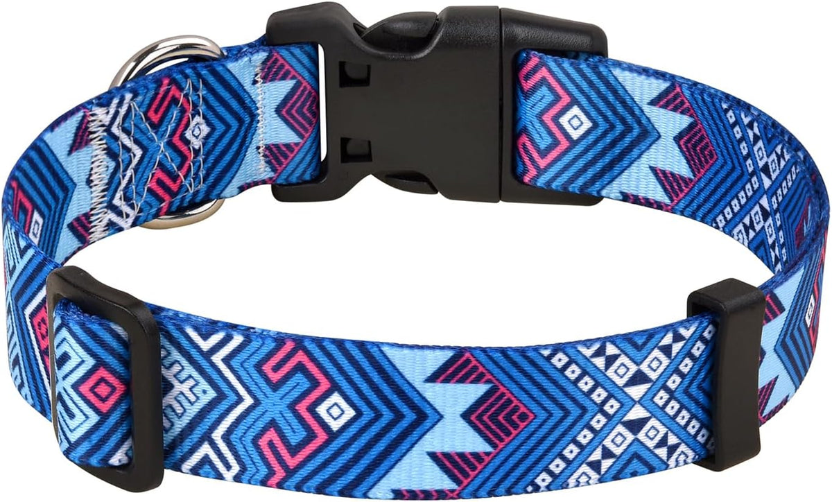 Mihqy Dog Collar for Medium Dogs, Fashion Design, M - S (Neck 9.8-15.7", Width 5/8") / Blue Ethnic Style - image 2