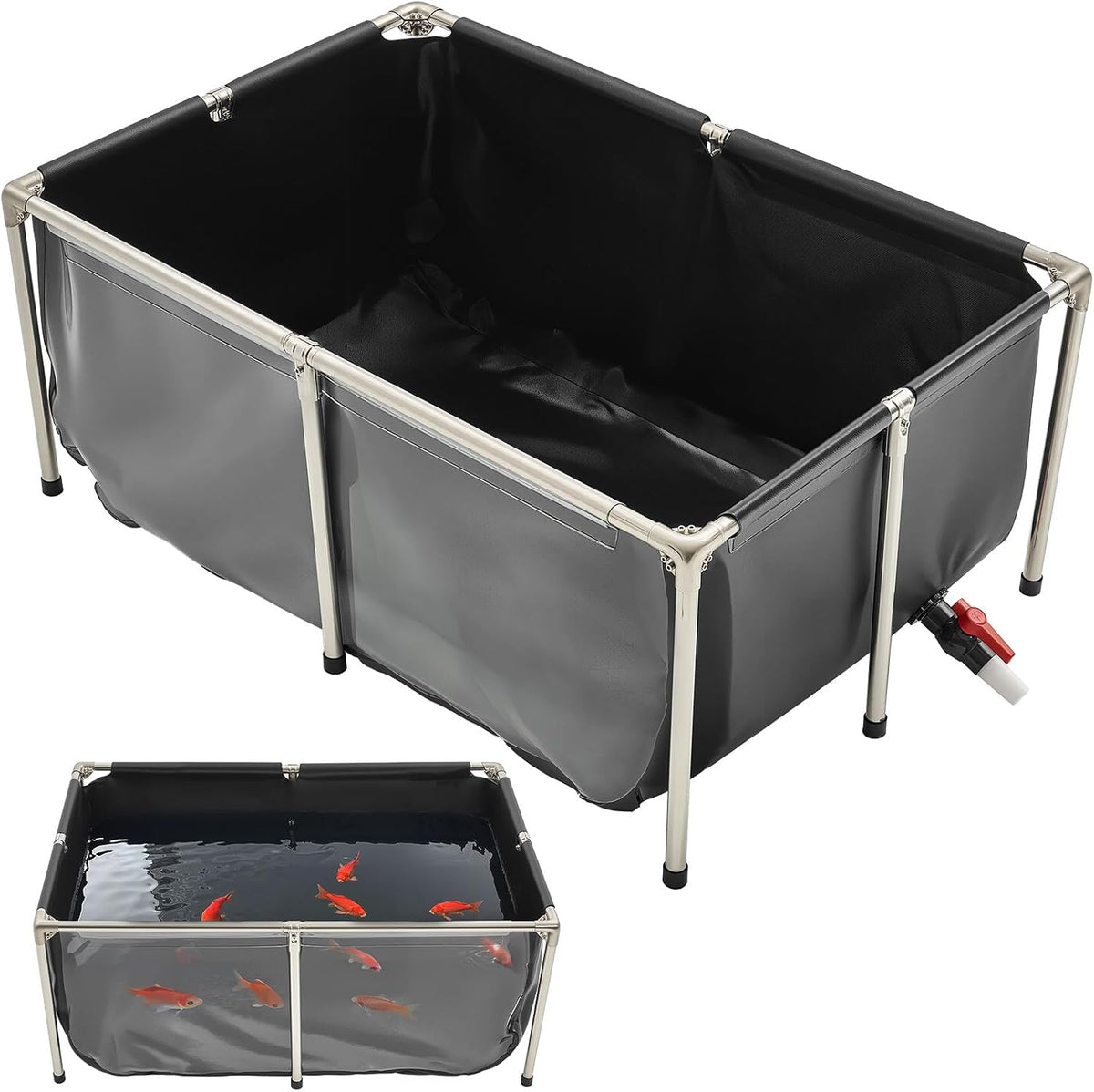 VEVOR Canvas Fish Pond, Turtle Pond - Black / 127 Gal /47x31x20 in / With Clear Panel