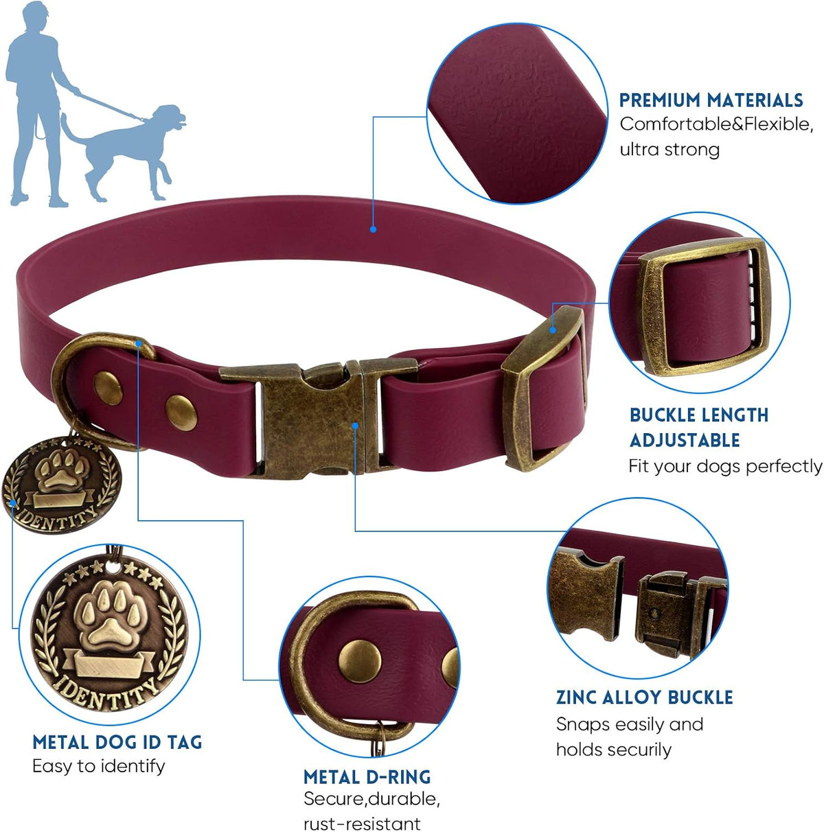 Wisedog Rubber Dog Collar with Quick Release, XS 8.5"-12" - Burgundy / XL(Collar:16"- 25.5";Leash:6 ft) - image 2