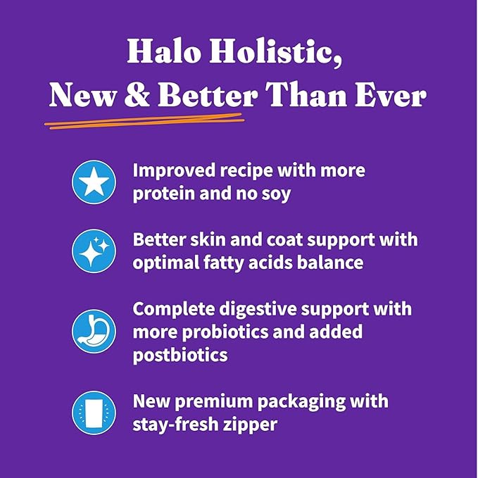 Halo Holistic Cat Food Wild Caught Salmon & Whitefish Formula, Healthy Grains Dry Cat Food, For Sensitive Stomach Support, Kibble for Adult Cats, 3 lb Bag