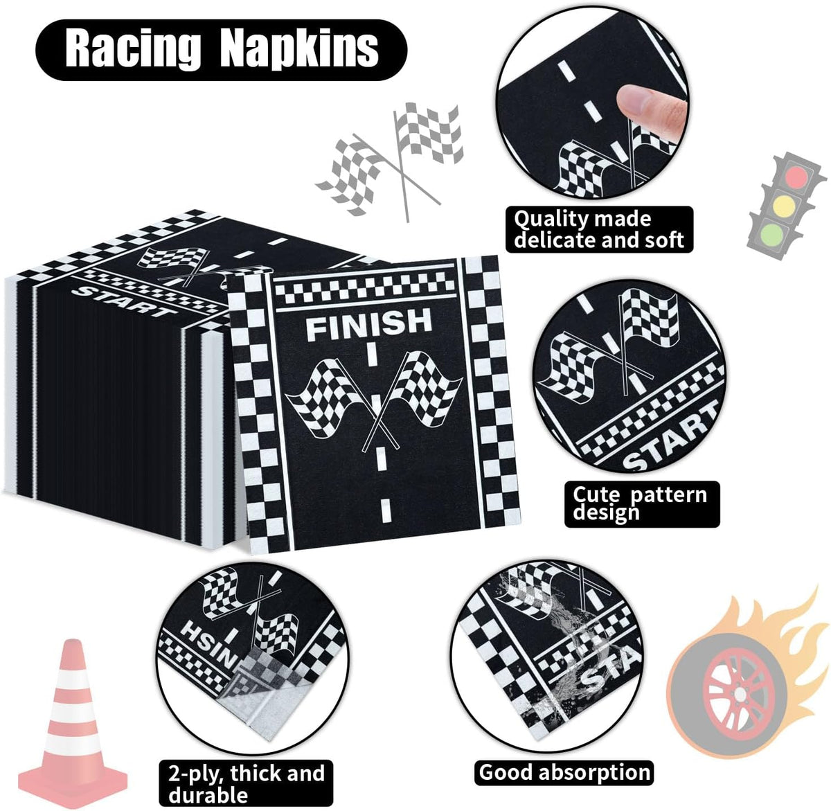 PIXHOTUL 100 pack red and white striped carnival paper napkins - view 12