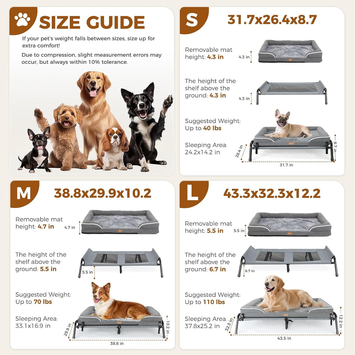 Lekereise Outdoor Elevated Dog Beds for Small Dogs - 38.8"L x 29.9"W x 10.2"Th - image 2