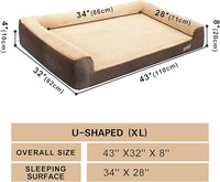 JOYELF Orthopedic Dog Bed for Extra Large Dogs, U-Shaped Foam Sofa Couch Bed, Bolster Waterproof Pet Bed with Removable Washable Cover and Nonskid Bottom for Dogs - Coffee