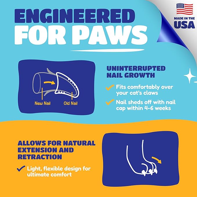 Soft Claws Cat Nail Caps for Small Cats – (40 Caps, Summer - Blue & Red) - Veterinarian-Developed | Protects Furniture & Skin - Easy to Apply, Long-Lasting Anti-Scratch Soft Cat Claw Covers