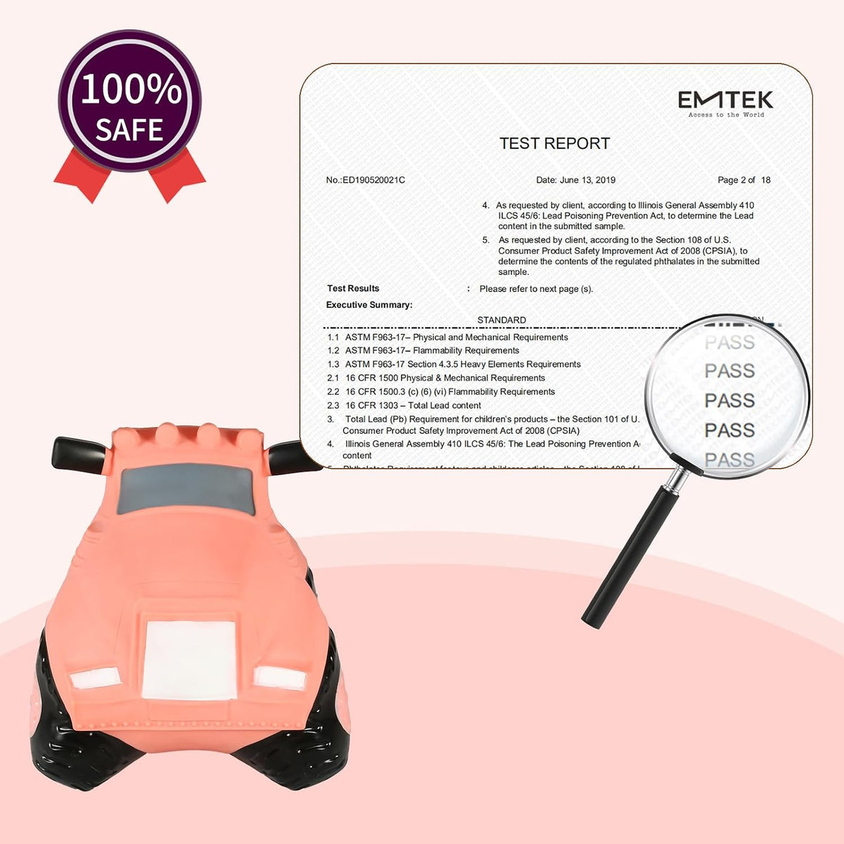 INPANY Bouncy Bull, Cow Hopper for Cowboys, Kid Gifts Toy - Pink Car - image 4