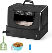 Cat Enclosed Travel Litter Box Kit with Lid Odorless Dustless - Large / L-Black