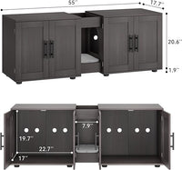 Gaomon Litter Box Enclosure with Double Room,Cat Hidden Litter Box Enclosure Furniture for 2 Cats with Double Room, 55”L x 17.7”W x 22.5”H Cat House,Wooden Enclosed Cat Litter Box Furniture,Walnut