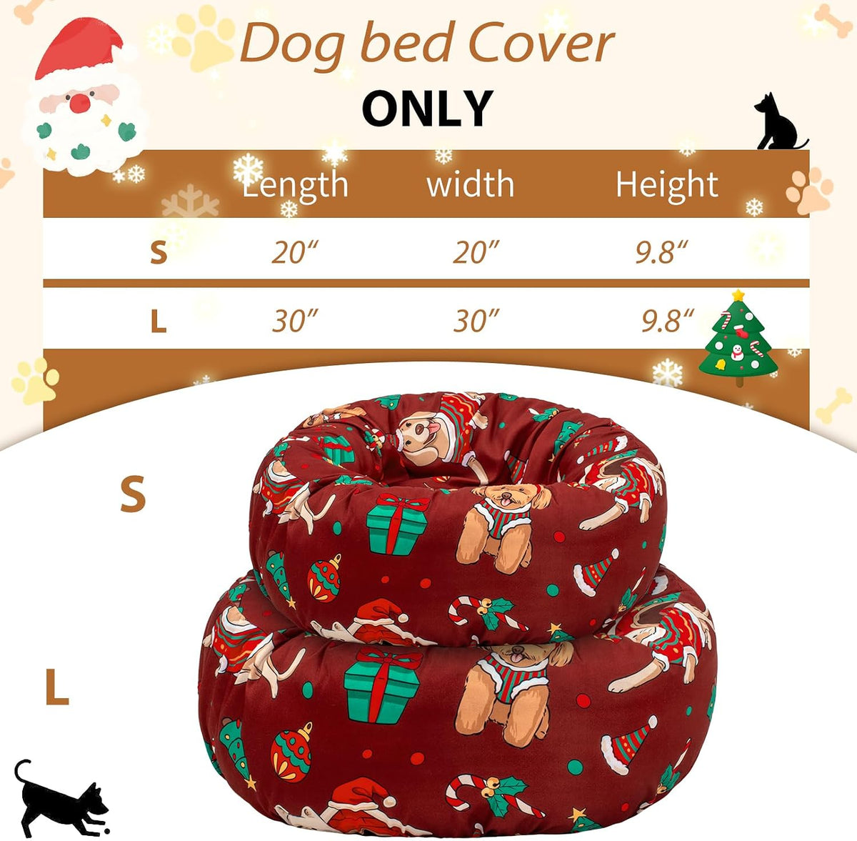 Round Dog Bed Cover Washable Elastic Edged 30×9.8 Inch – Essentials for Dogs - 20*20*9.8 Inch / Christmas DR - image 4