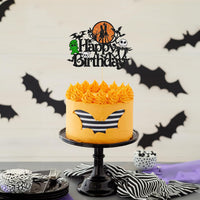 Gyufise black glitter Halloween happy birthday cake topper with half moon, house, pumpkin, ghost and - view 28