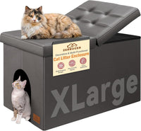 Zerbuger Cat Litter Box Enclosure Furniture for Odor Control – Essentials for Cats - Gray-Faux Leather / X-Large