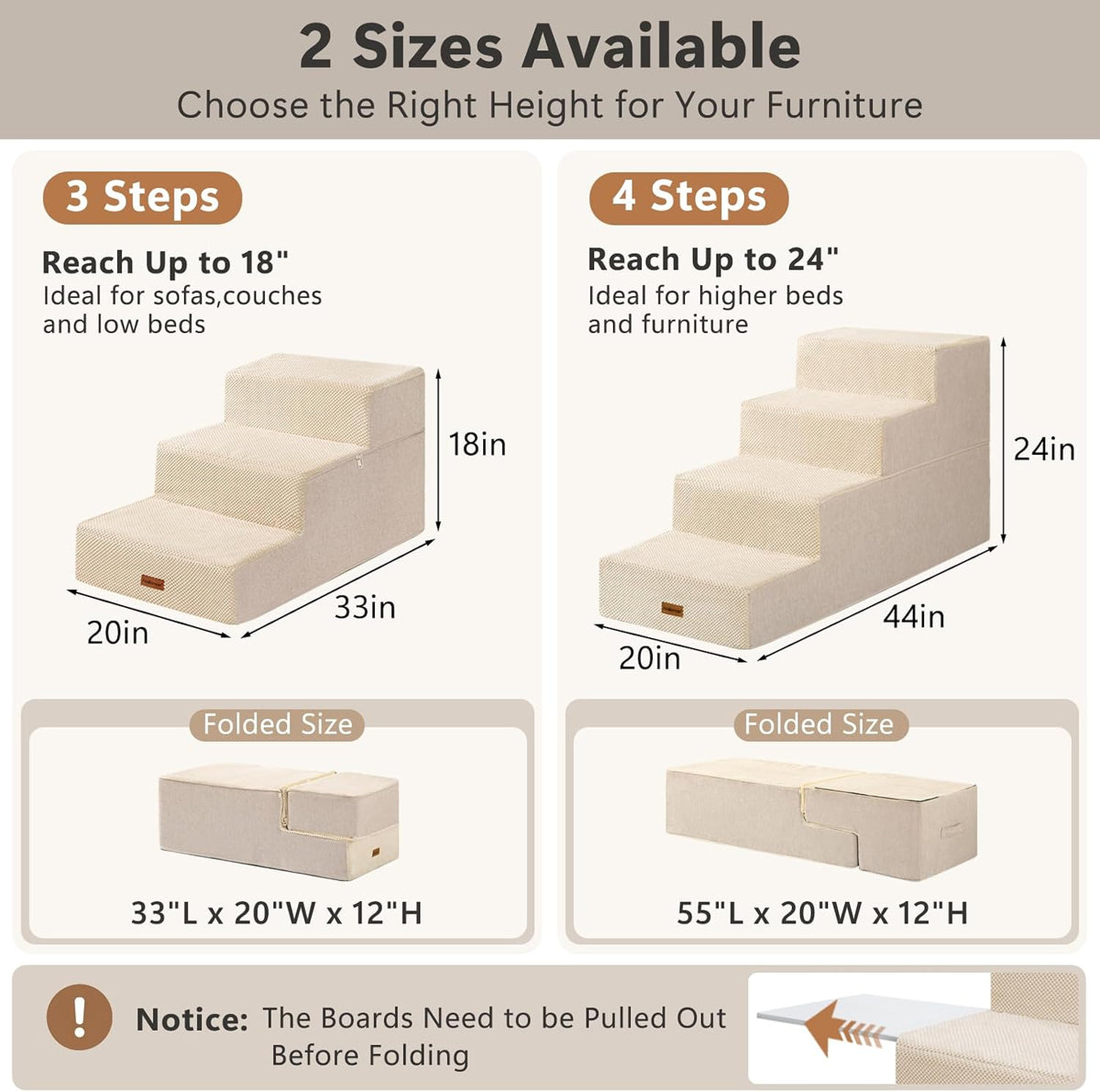 Dog Stairs for Large Dogs 18" H - Beige / 3-Step 18" H - image 2