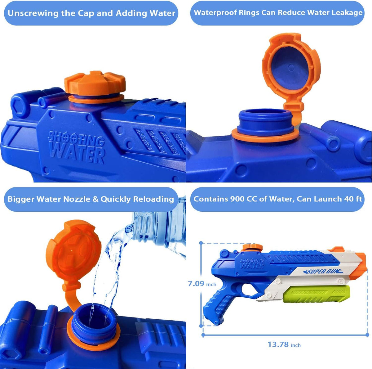 Water Guns for Kids, Summer Soaker Squirt Guns - 1000cc - image 4