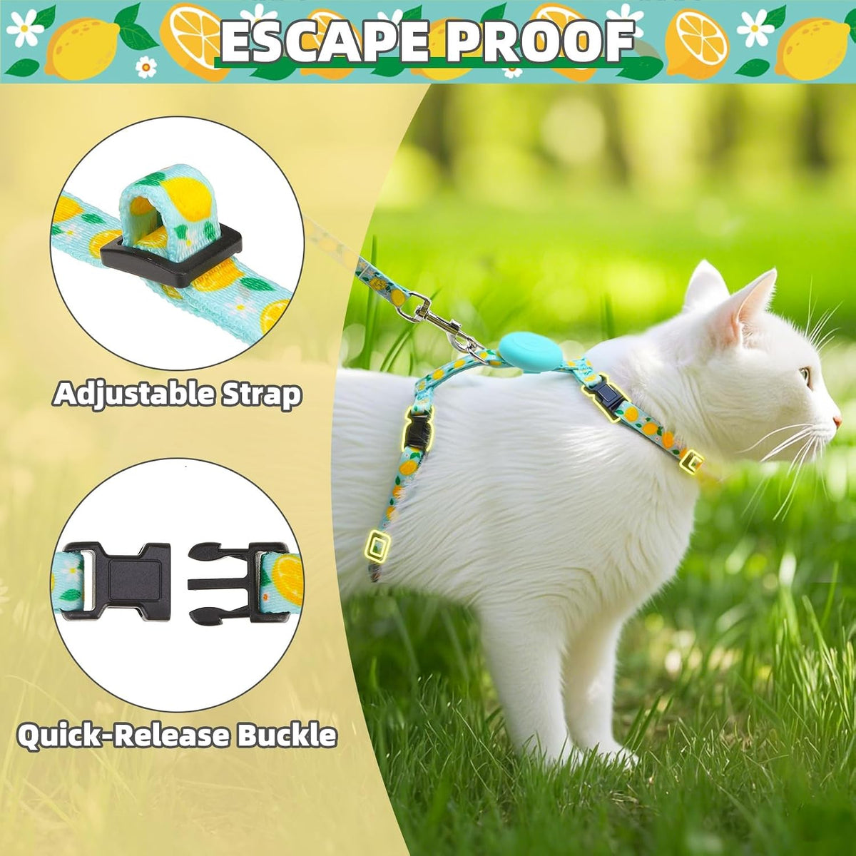 PUPTECK Adjustable Cat Harness and Leash Set Escape Proof Kitten - Small / Light Blue(Lemon) - image 2