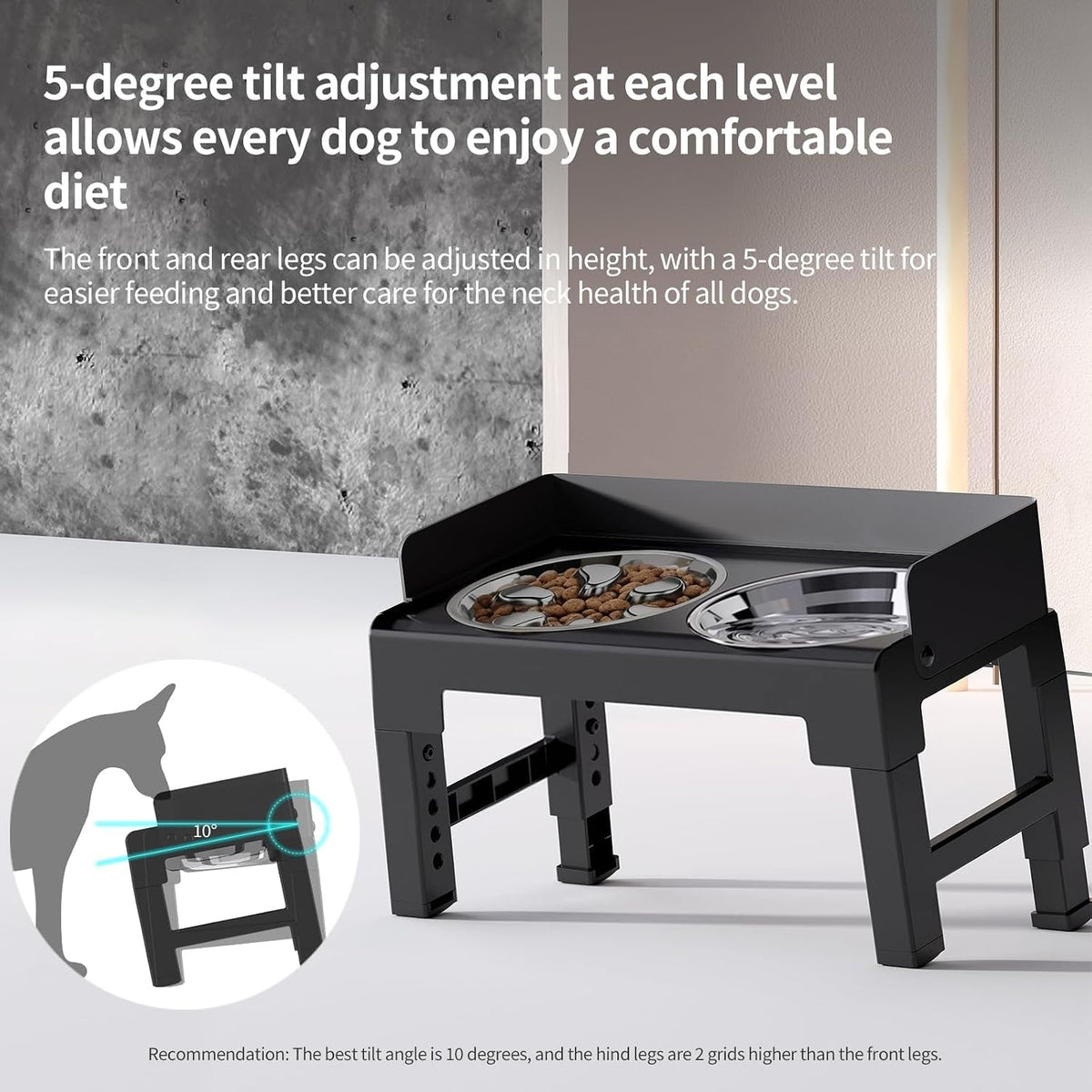 Elevated Dog Bowls for Medium and Large Dogs - 1 Stainless Slow Feeder & 1 Stainless Bowl / Black - image 2