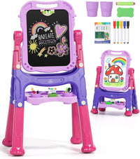 Lehoo Castle Easel for Kids 3-5, Magnetic Chalkboard Whiteboard – Fun for Kids & Family - Purple, Pink