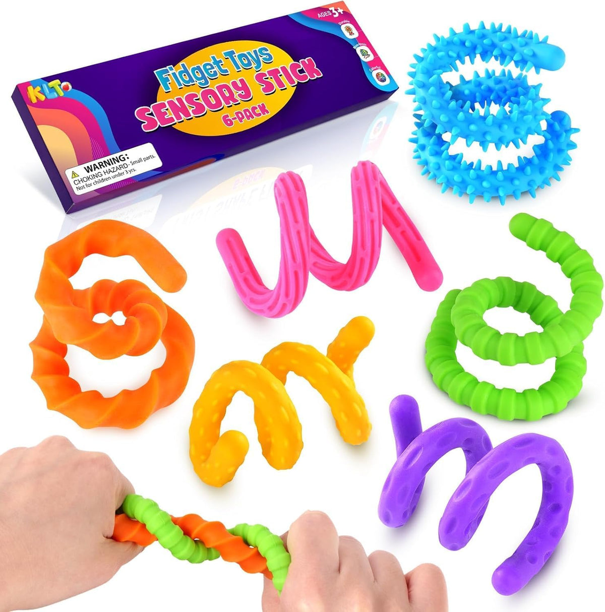 KLT silicone fidget sticks 6-pack in bendable textured colors