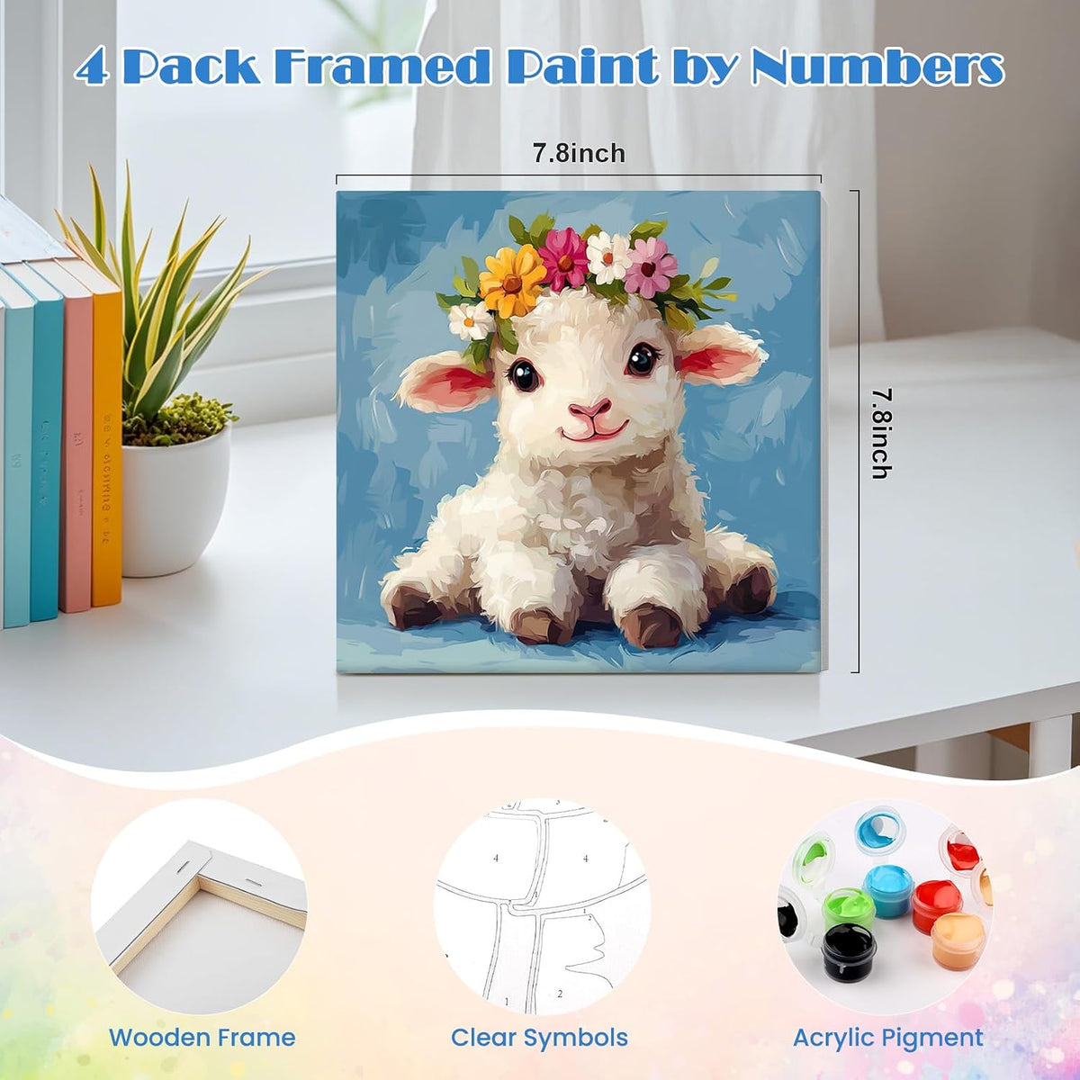MISCER paint by numbers 4-pack with framed 8x8 inch landscape canvases, acrylic paints and brushes - view 10