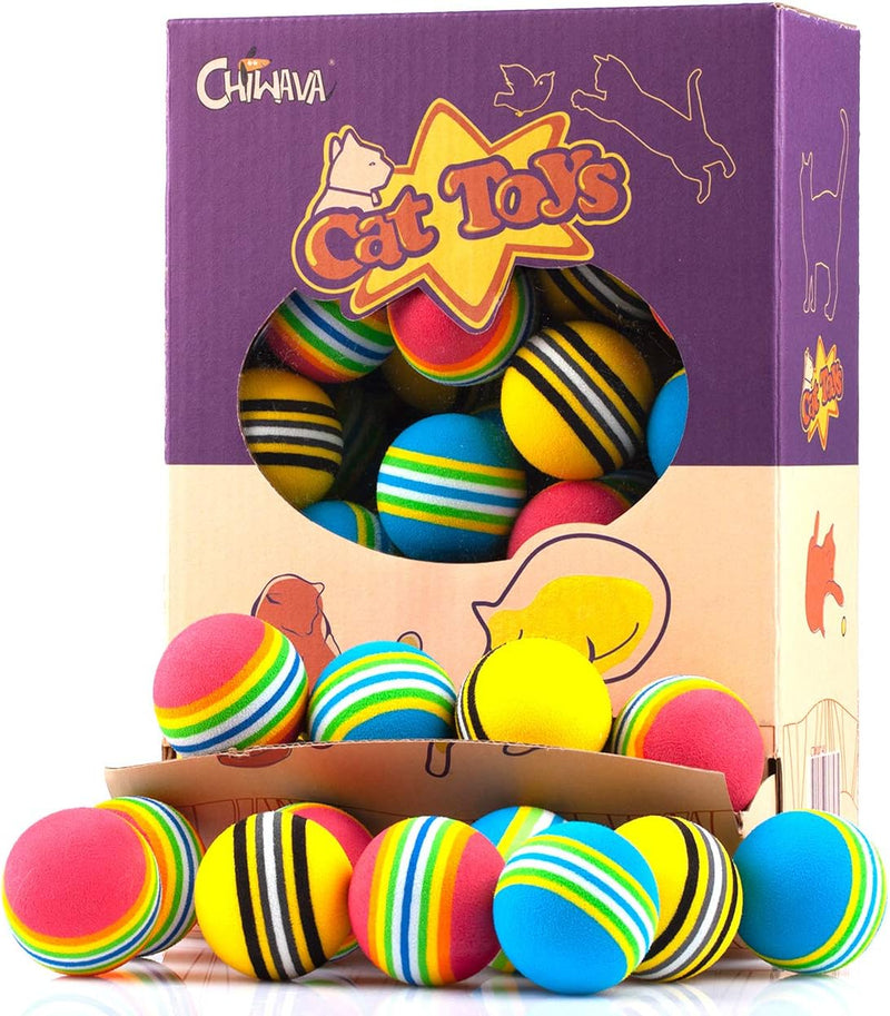 CHIWAVA 45PCS 1.7'' Foam Cat Toy Ball Rainbow Color Kitten Quiet Play