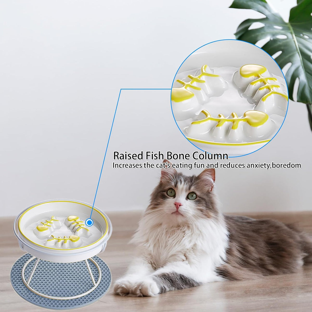 Ceramic Elevated Slow Feeder Cat Bowl, Anti Vomit - Pink+Green+Blue+Yellow - image 4