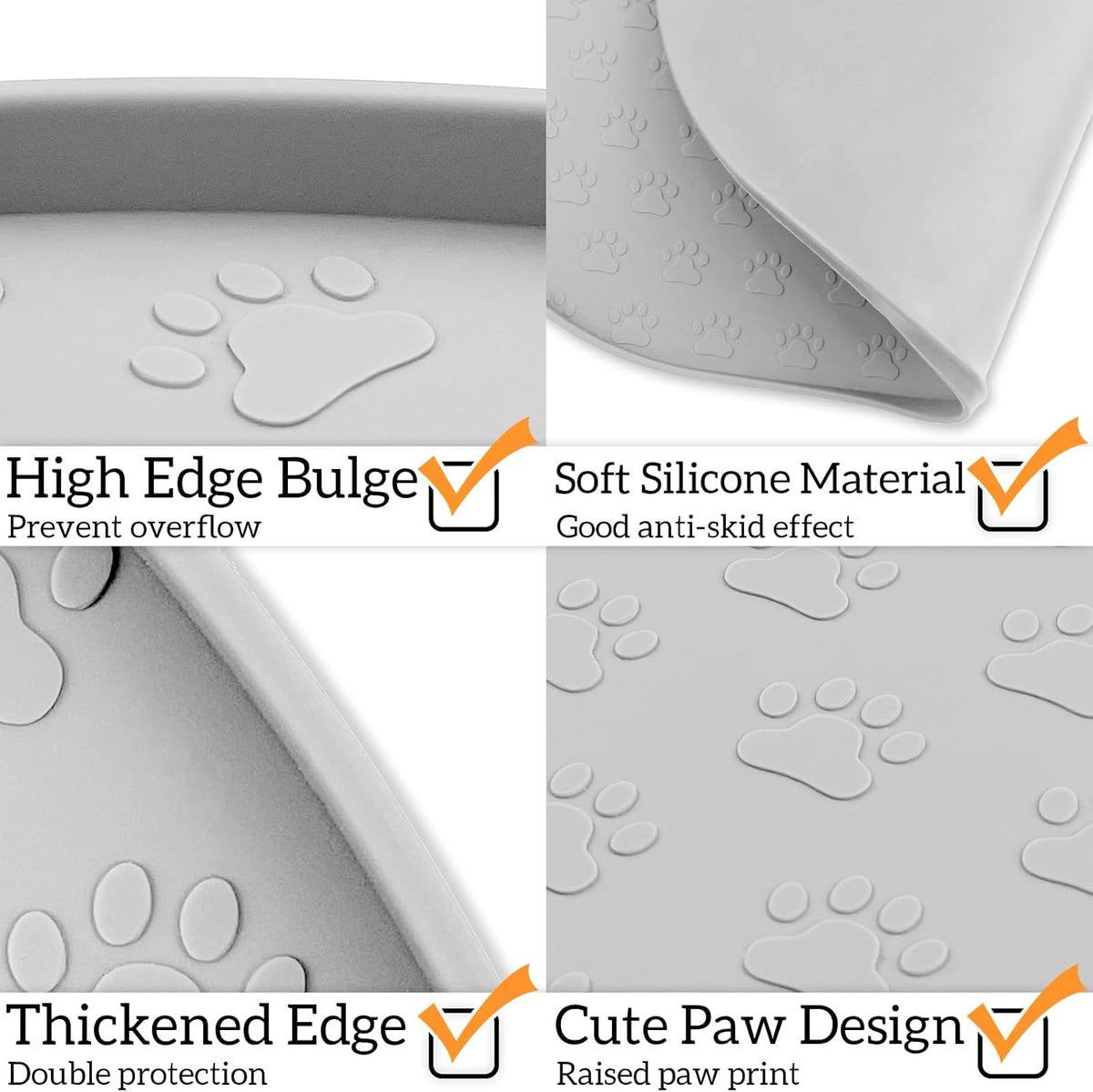 Dog Food Mat Spill-Proof Silicone Dog Bowl Mat Raised Edge Pet - Light Grey / 19"L x 12"W - image 4