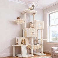 Hey-brother Cat Tree Tower with 3 Condos - 74.8 inches / Beige