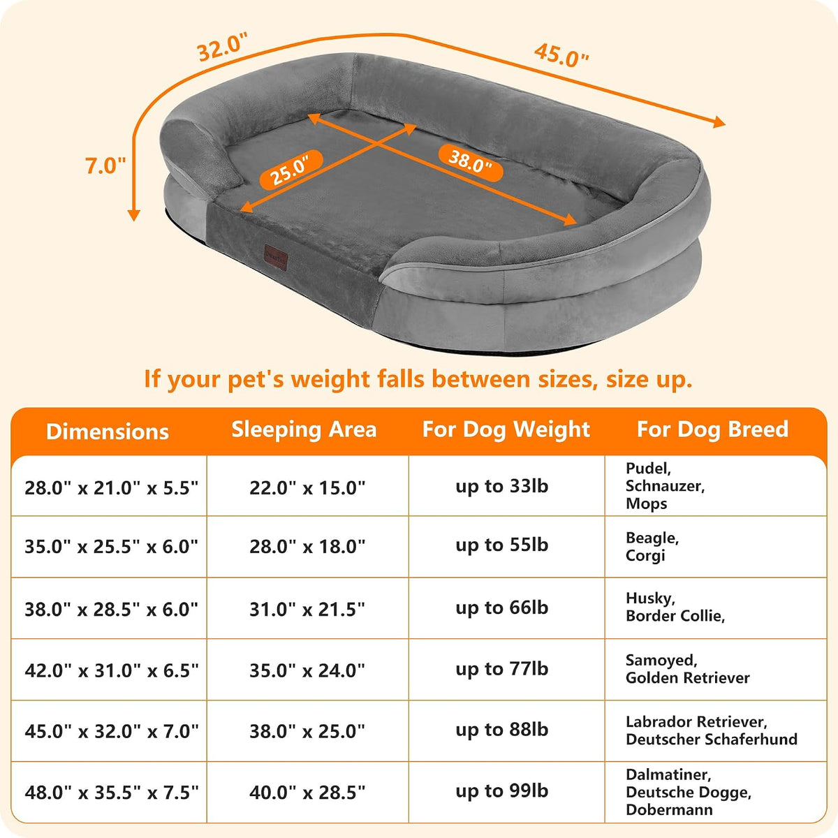 Orthopedic Waterproof Medium Dog Bed Sofa, Gel Memory Foam, 36" – Essentials for Dogs - Medium Grey / X-Large(45 x 32 x 7 inch) - image 4