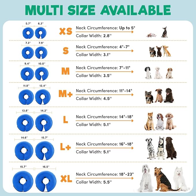 BENCMATE Inflatable Dog Cone Collar Alternative, Soft Dog Cone for Small Medium Large Dogs and Cats, Neck Recovery ECollar Donut Collar After Surgery (Medium+, Blue)