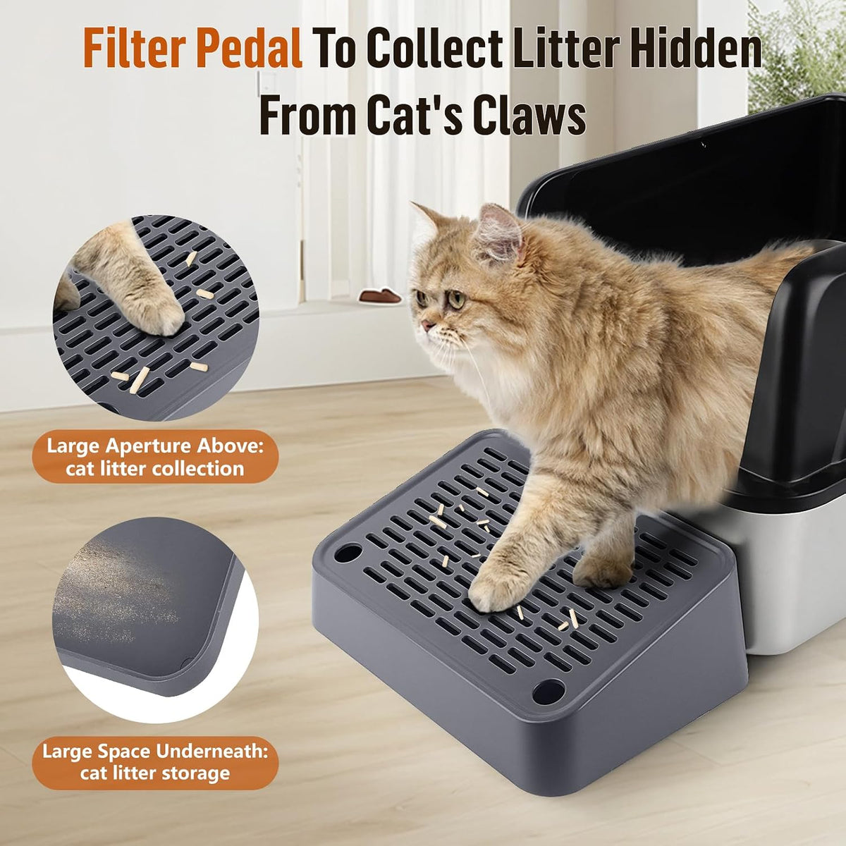 Cat Litter Box Step, Large Cat Litter Ramp with Filter Function - Dark Grey - image 2