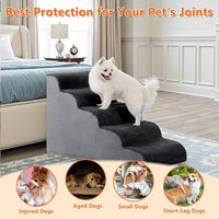 MIHIKK Dog Stairs Ramp, Curved 5-Step Dog Steps for Small Dogs and Cats, Pet Stairs for High Beds and Couch with Anti-Slip Washable Cover and Durable High Density Foam, Dark Grey