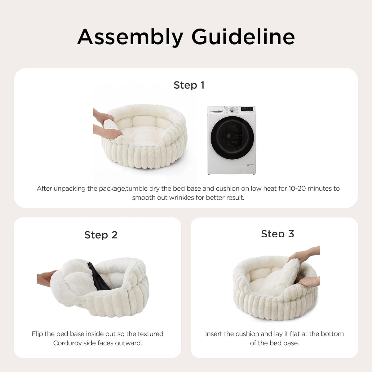 Bedsure ComfyFleece Washable Cute Cat Bed, Soft Round Kitten Bed - 20''x20''x8'' / Cream - image 3