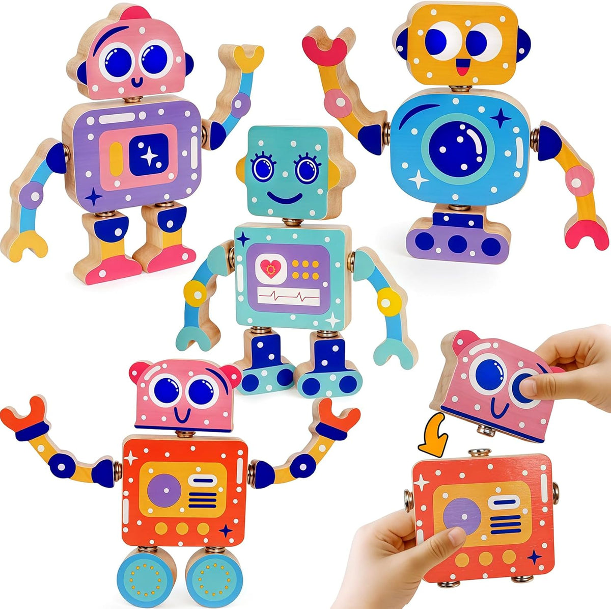 FQKIOMY magnetic wooden dinosaur building blocks in bright colors for kids 3-5