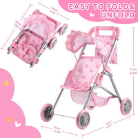 GAGAKU foldable baby doll stroller with 12 inch doll and care accessories - view 12